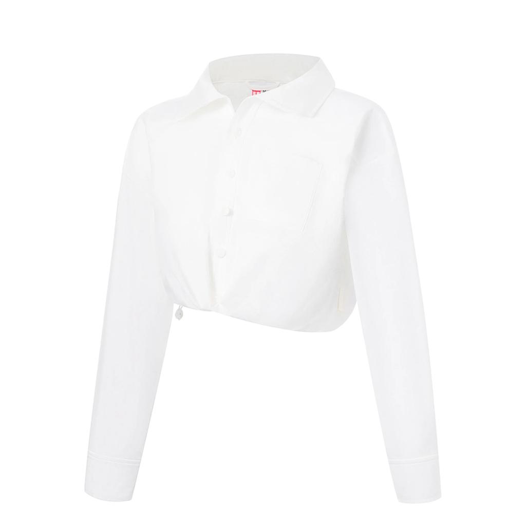 Li Ning Free Growth Solid Color Short Tower Silk Fabric Casual Long Sleeve Shirt Jacket Women Shirts Off-White AFDT152-1