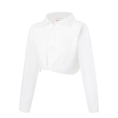 Li Ning Free Growth Einfarbiges Kurz-Turm-Seidengewebe Lässige Langarm-Hemdjacke Damenhemden Off-White AFDT152-1