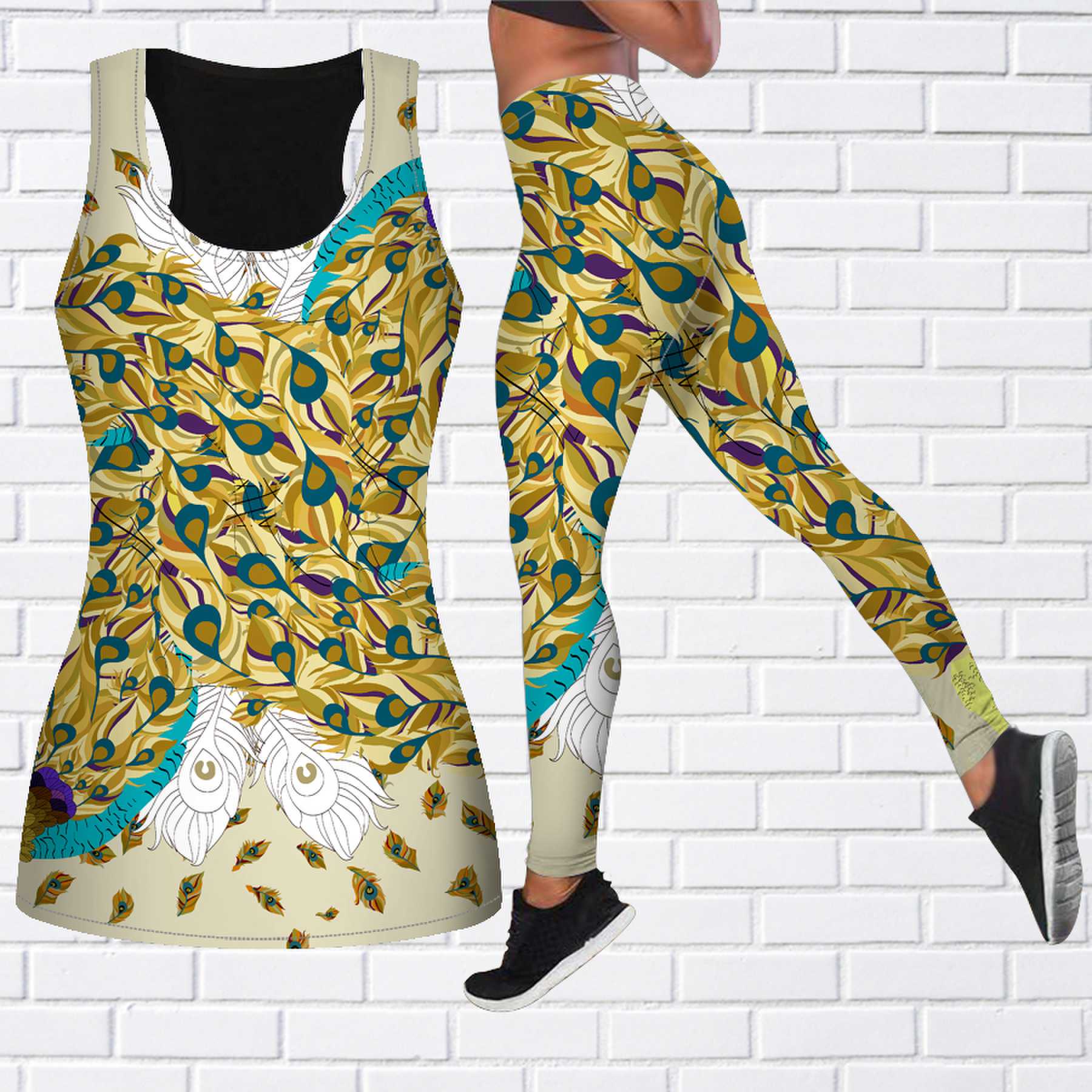 

Одежда для йоги с принтом павлиньих перьев для женщин, модные леггинсы для тренировок, спортивные повседневные штаны для фитнеса и йоги 6XL жёлтый