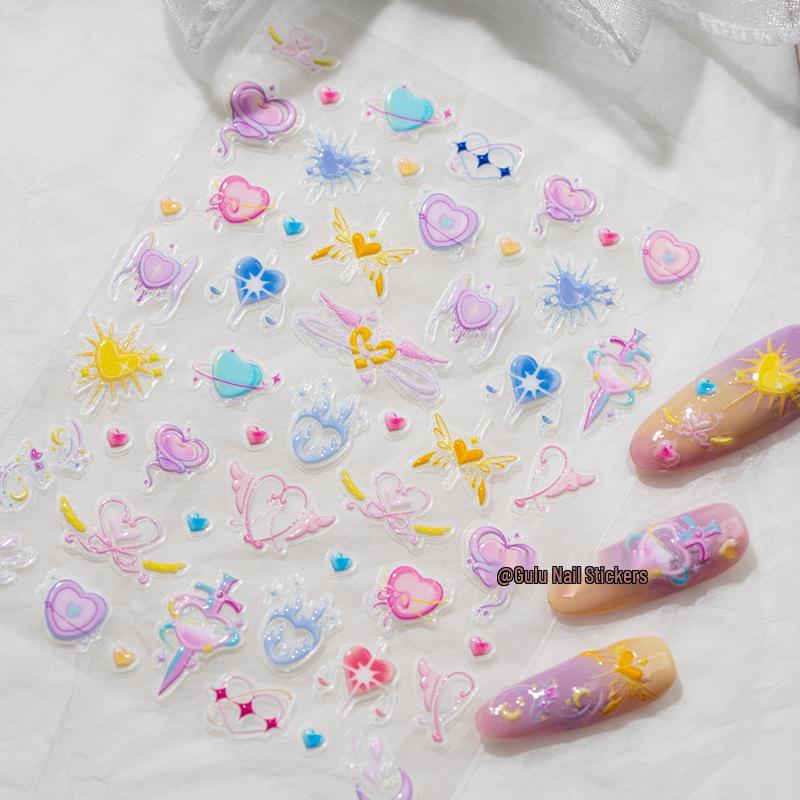 3D Cartoon Heart Princess Nail Art Stickers with Fairy Bow