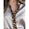 New Cross-Border Spring And Autumn Slim-Fit Long-Sleeve Leopard Print Round-Neck Satin Patchwork Shirt For Women