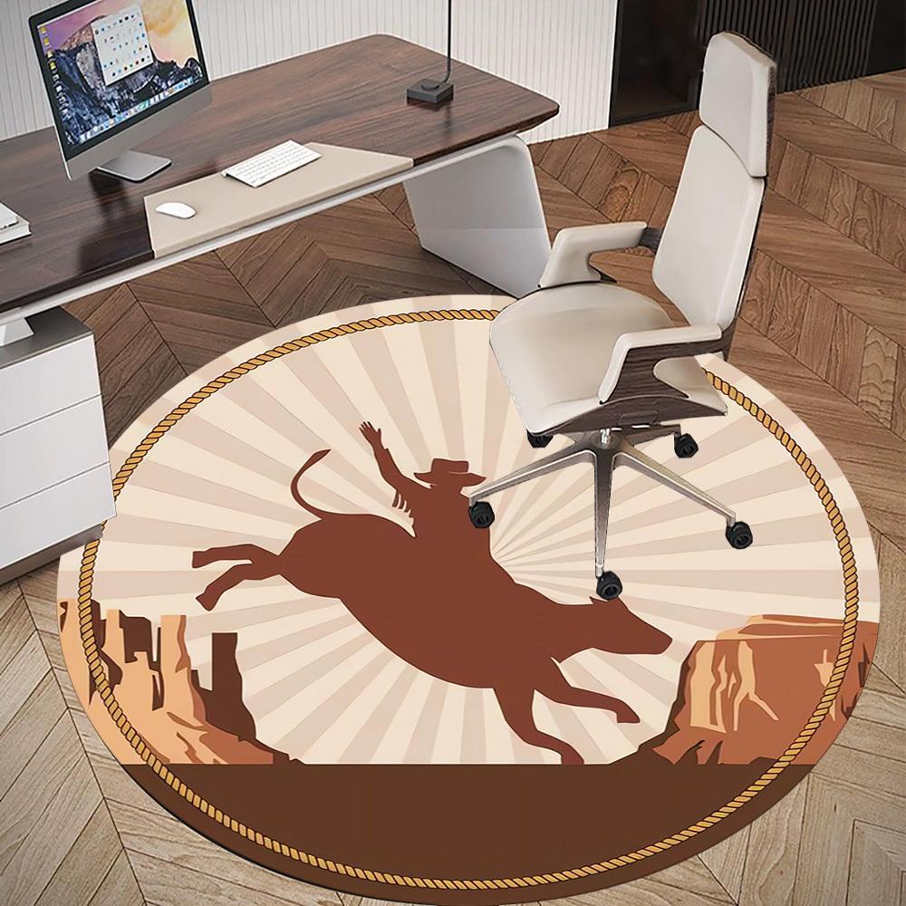 1pc Bull RidingRodeo Round Chair mat Area Rug - Non-Slip, Floor Mat for Office, Bedroom, home decor Christmas Gift p0811336
