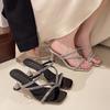 Rhinestone High-heeled Slippers Women's Summer Outer Wear Fashion 2025 New Models with Skirts Fitting Room Stiff Heel with Slippers