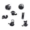 Cute Liquid Cat Brooch, Cartoon Cute Little Black Cat Alloy 7-Piece Set, Drip Badge.