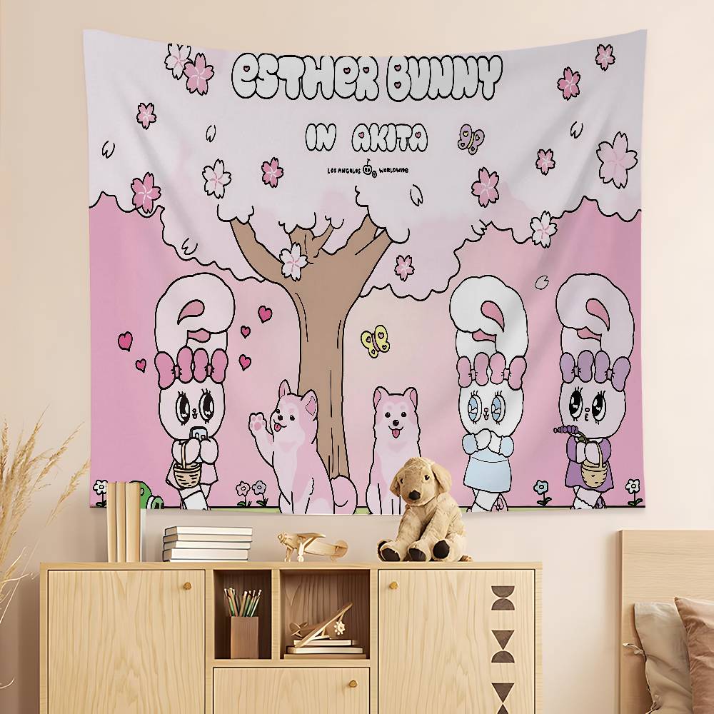 EEsthers Bunnys Cartoon Printed Large Wall Tapestry Art Science Fiction Room Home Decor Decor Blanket