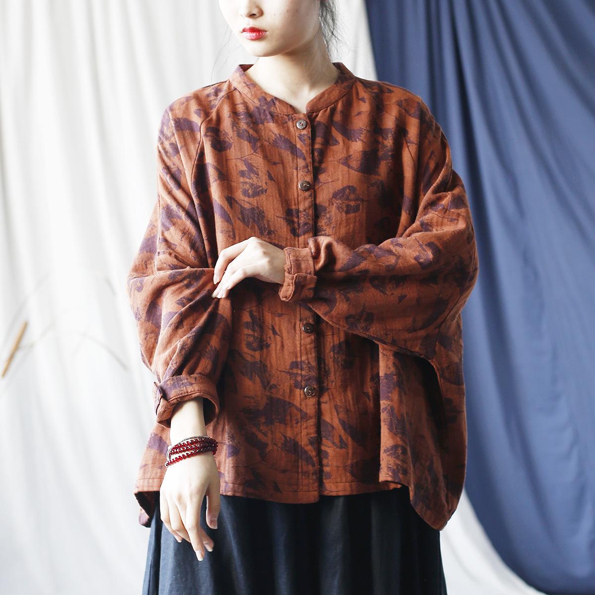 

Johnature Женские куртки в китайском стиле с цветочным принтом, рукавами-стойками и пуговицами, пальто из ткани, осенние винтажные куртки One Size