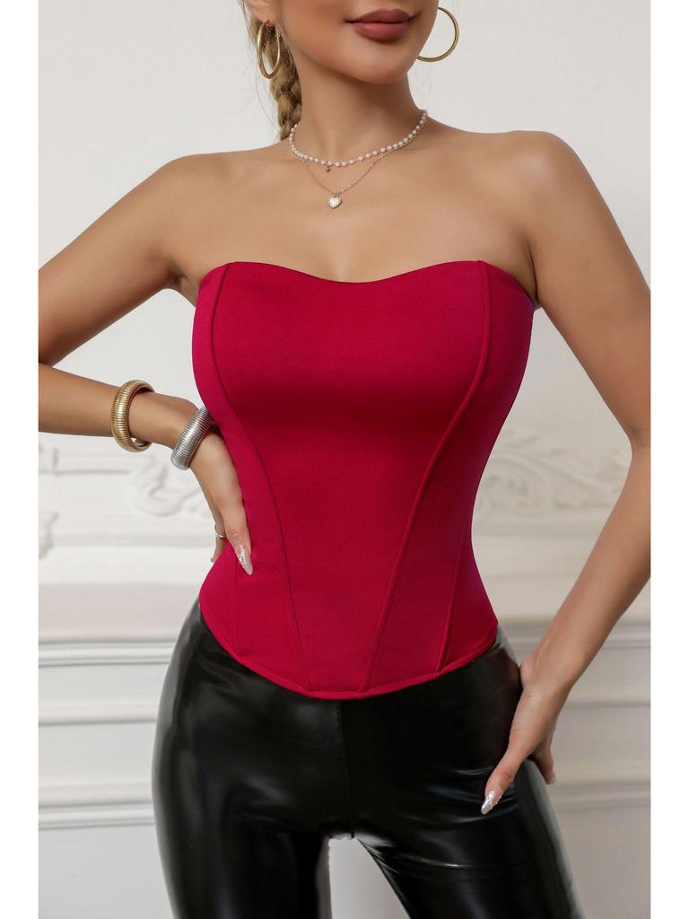 European & American Style High Waist Fishbone Tube Top with Breast Pads for Women