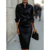 New in summer, waist and thin satin high-end long-sleeved dress for women