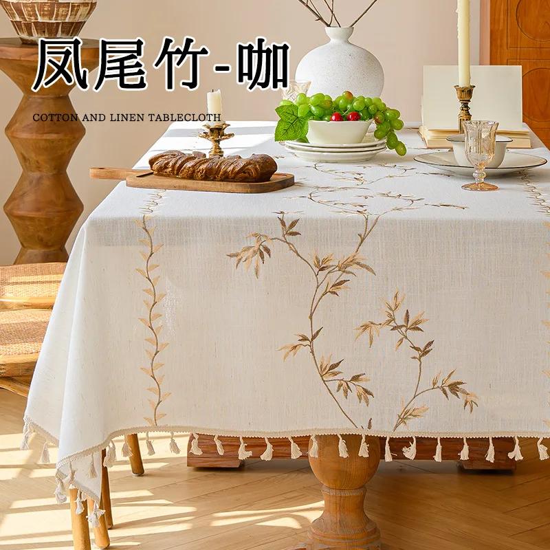 

Floral imitation cotton and linen tablecloth European embroidered waterproof dining table cloth 100x160cm 1pcs