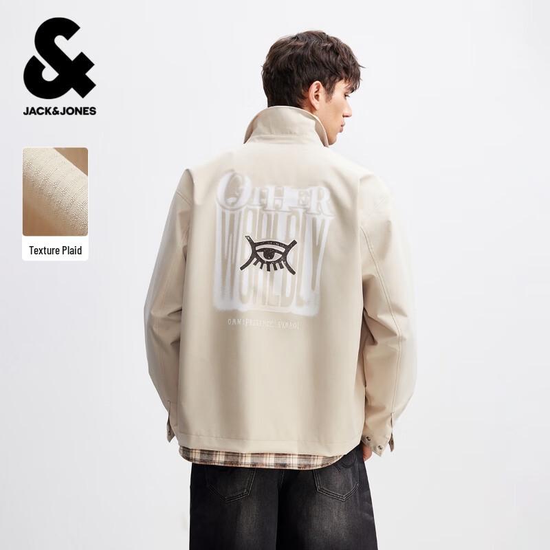 JACK&JONES Men's Loose Fit Lapel Jacket with Textured Embroidery