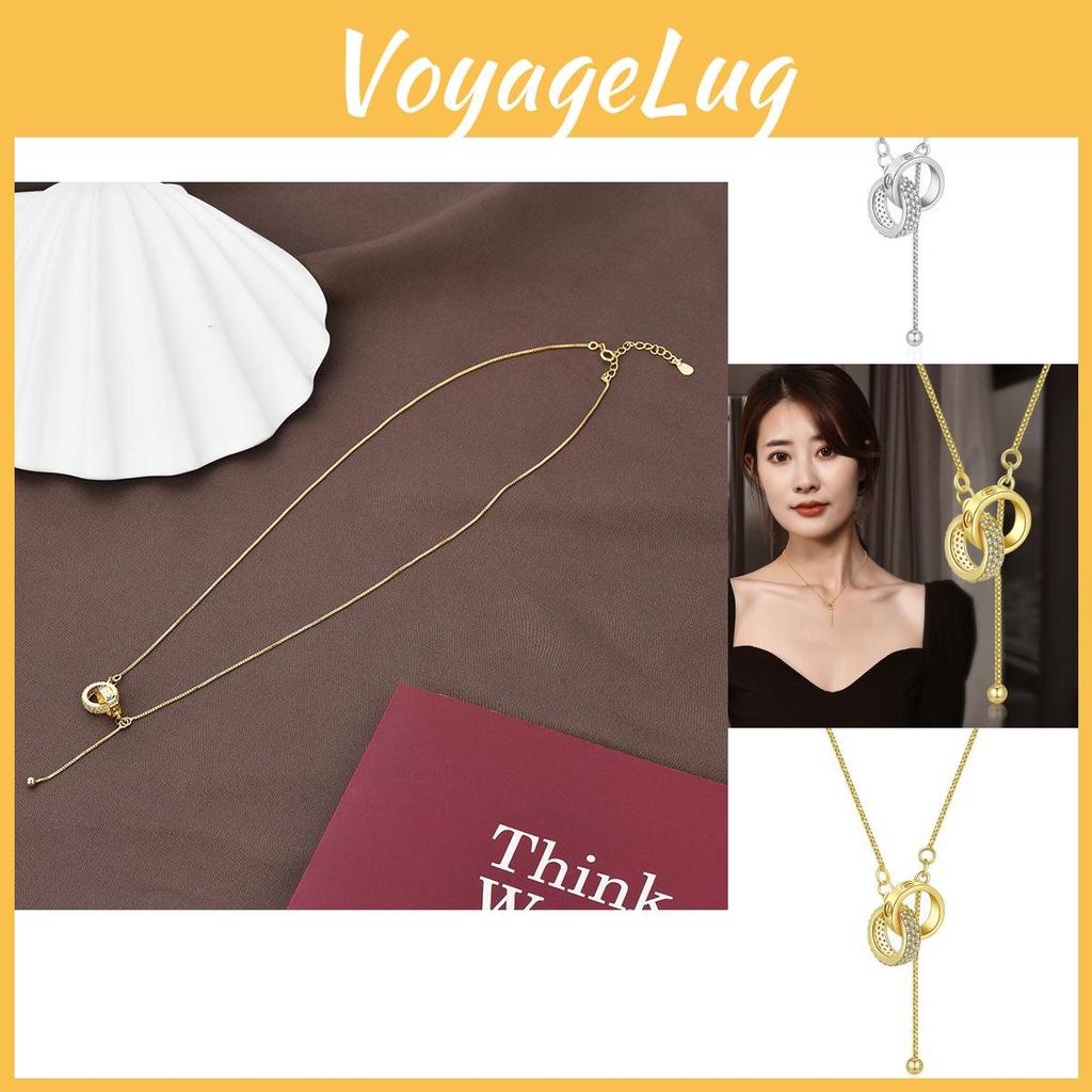 Elegant Gold And Silver Geometric Double Ring Necklace With Sparkling Rhinestones