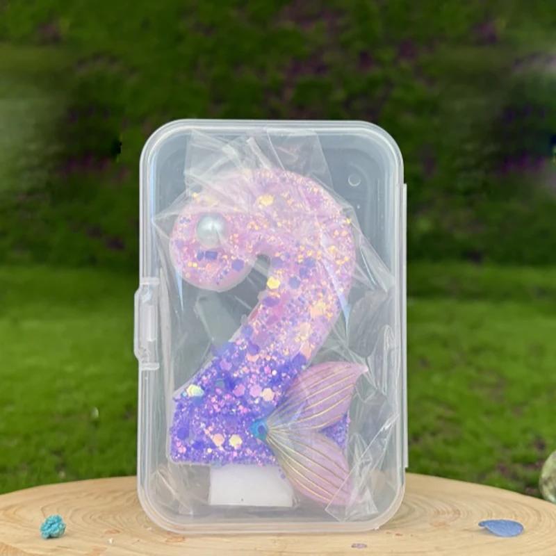 1pc Purple Mermaid Tail Glitter 0-9 Number Candle Decoration Anniversaire Birthday Party Candle Cake Decoration Toos for Girls