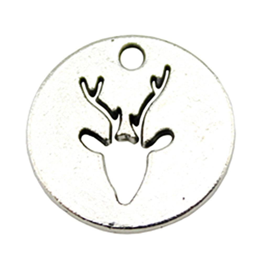 

10шт Круглый олень Шармы Амулеты Античное серебро Цвет Цинковый сплав 18 мм