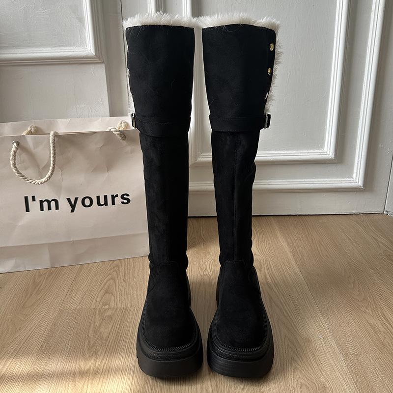 

Women s thick sole flip fold two wear height increase winter fur one warm cold padded snow boots non-slip wear casual sports long cotton boots 35