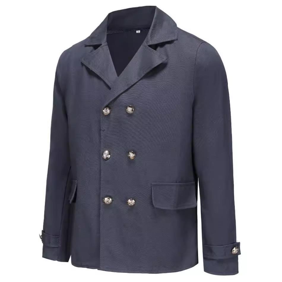 European and American men's retro solid color coat breasted casual heavy industry cross-border men's clothing fashion open lining solid color coat men