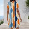 Women Plus Size Round Neck Short Sleeve Geometric Printed A Line Midi Dress