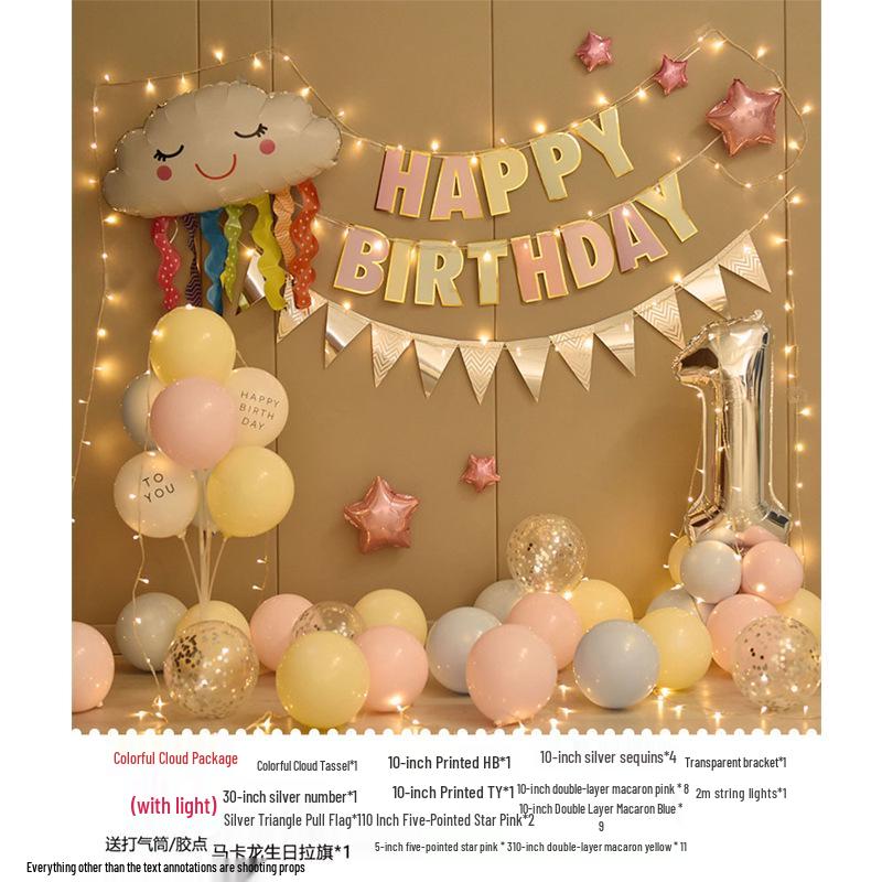 First Birthday Party Balloon Decoration Set with Light Strip for Boys and Girls