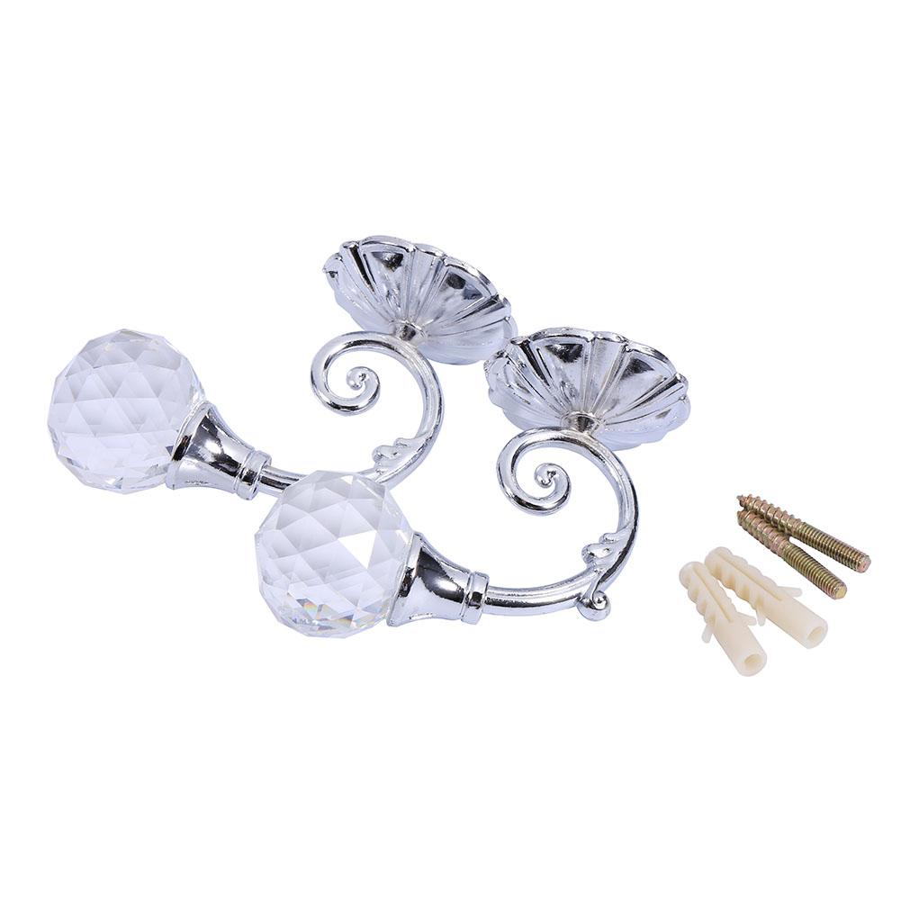 2x Metal Crystal Glass Curtain Holdback Wall Window Drapery Tieback Hooks Hanger Holder Silver