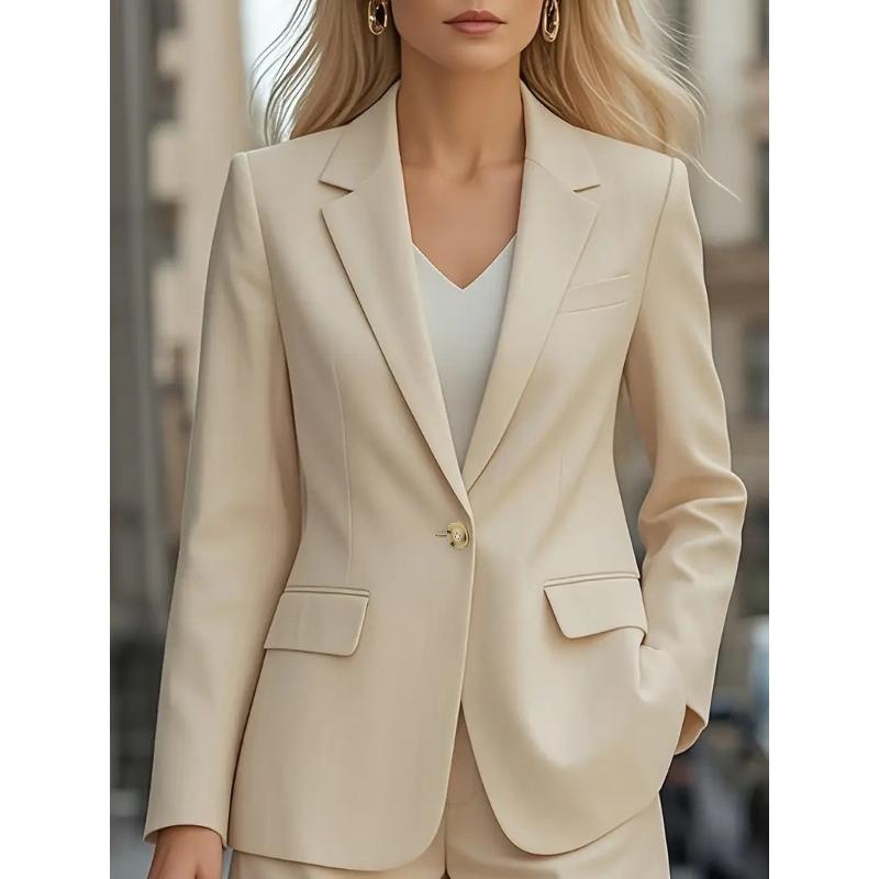 Women's Notched Lapel One Button Solid Color Long Sleeve Blazer Open Front Casual Suit Coat