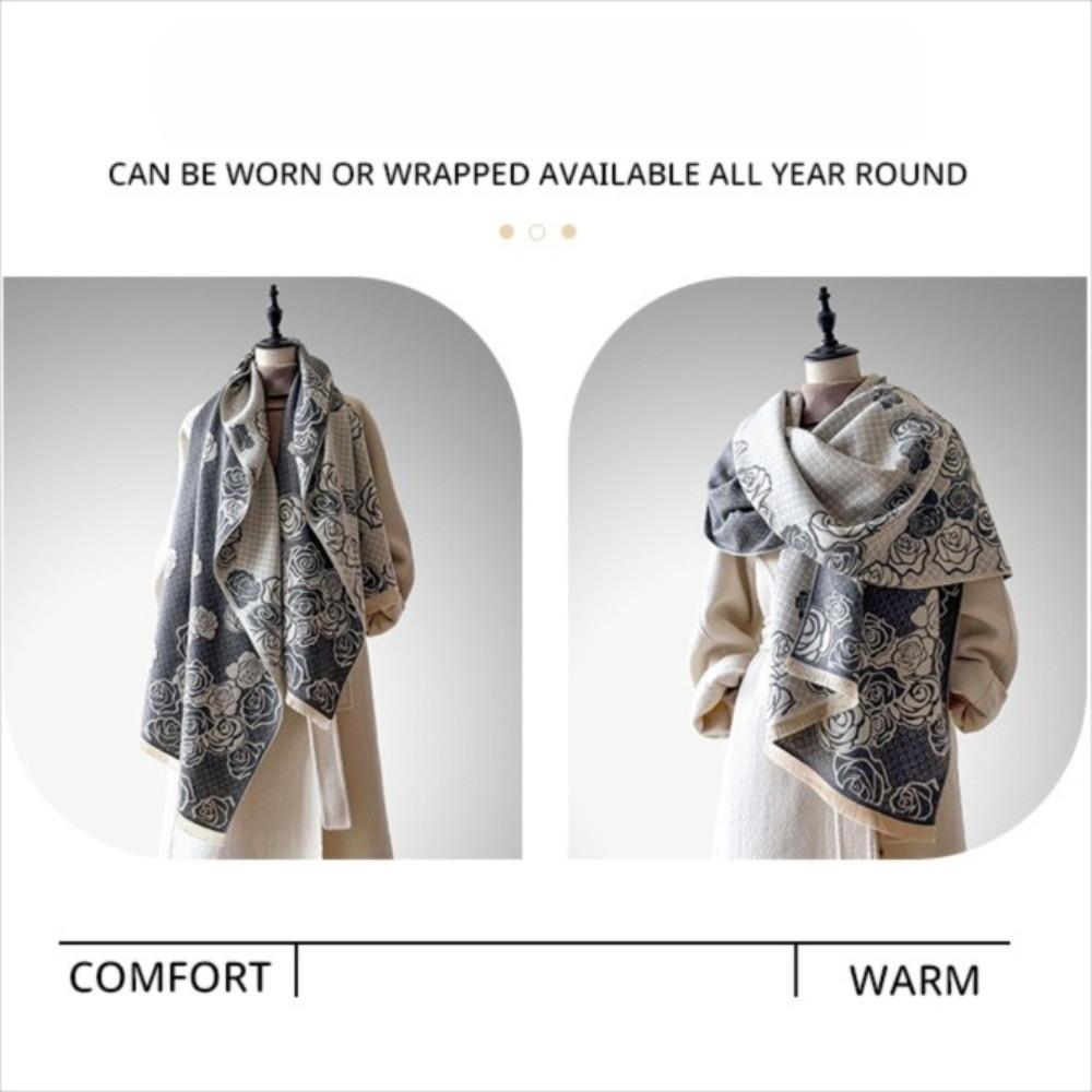 Thick Fringe Shawl Warm Winter Pashmina Shawl Cozy Imitation Cashmere Scarf  for Women
