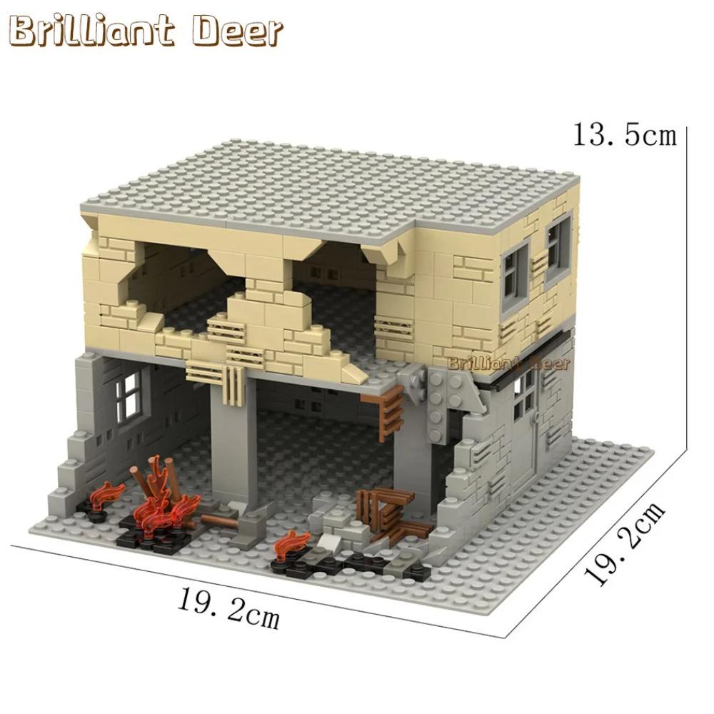 Abandoned Ruined Buildings MOC WW2 Pubg Military Base DIY Scenes Building Blocks Set Parts for Army Soldier Figures Boys Toys