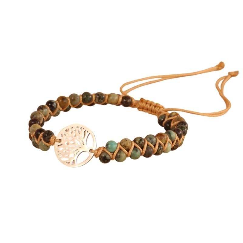 Verstellbares Unisex Armband mit natürlichen Türkisperlen, zweireihig, mit Baum-Anhänger für einen stilvollen Look
