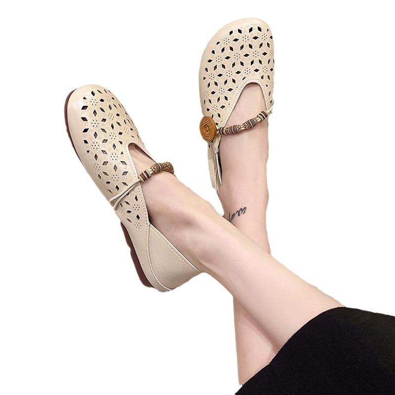 Mesh hohle weiche Leder Doudou Schuhe Damen Sommer neu weiche Sohle ein Pedal lässige einzelne Schuhe Lochsandalen