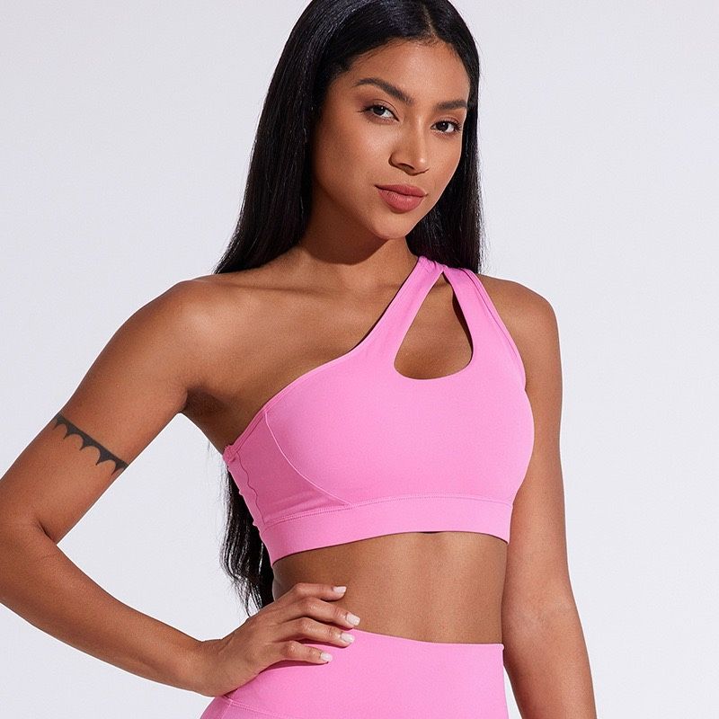 Sports Underwear Hollow out One Shoulder Shockproof Push up Running Fitness Bra Sloping Shoulder Beauty Back Pilates Yoga Vest Women