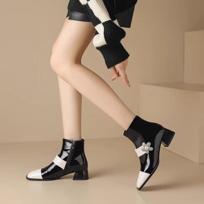 Fashion Booties European and American Style Chunky Heel Female Short Shoes Flower Autumn New In On Offer Trend 2025 Women's Ankle Boots
