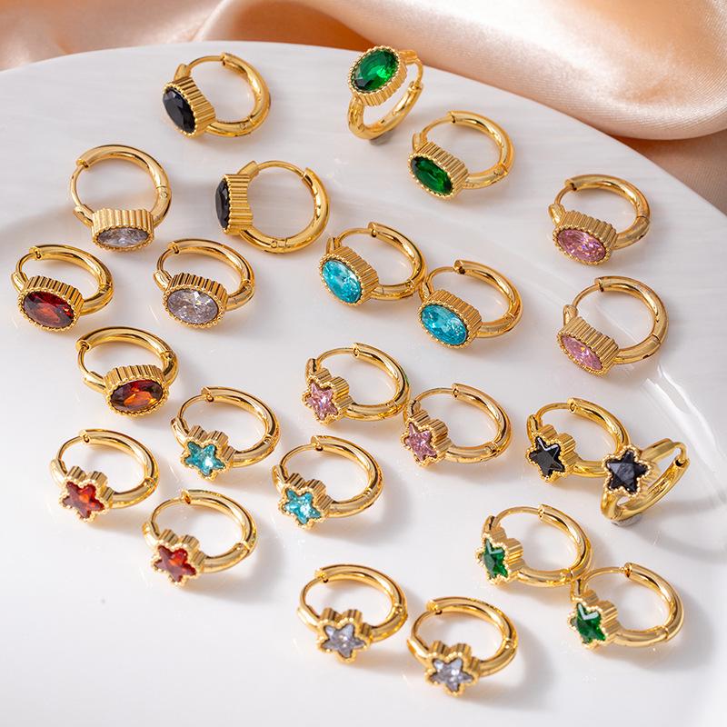 Hochwertige Edelstahl-Sternohrringe mit Vintage-Smaragd- und Zirkonkristallen