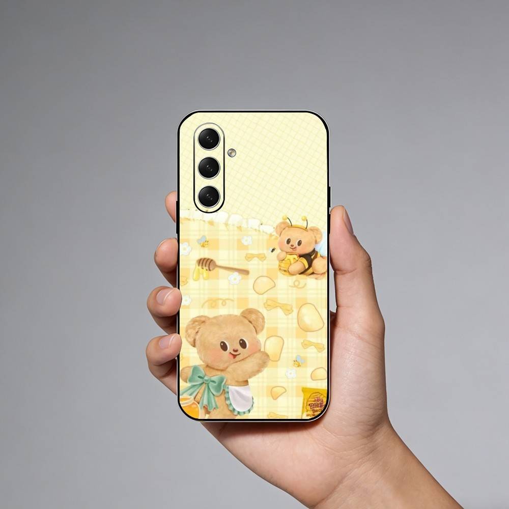 Luxury Butter Bread Bear Phone Case For Samsung Galaxy A73,21,22,32,71,53,52,51,80,5G Soft Black Cover