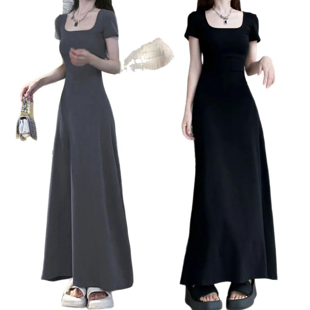 Maillard summer dress slim short-sleeved temperament long dress women's new French slim-fitting waist skirt