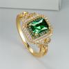 Klassischer Goldfarbener Ehering Damen Luxus Kristall Verlobungsring Grüner Zirkon Quadratischer Stein Ringe Für Frauen Minimalistische Bänder