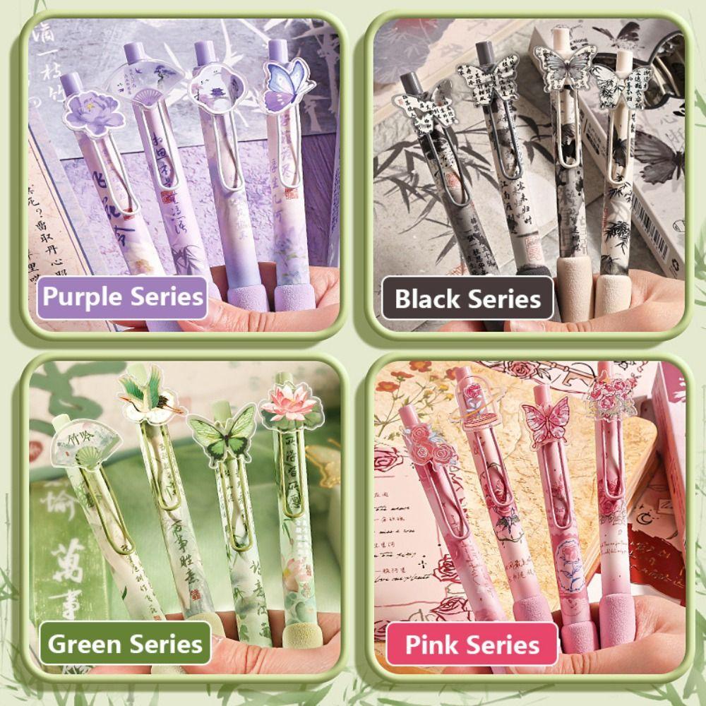 4PCS/Set Butterfly Patch Neutral Pen Press Type Ballpoint Pen High Quality Gel Pen  School Office
