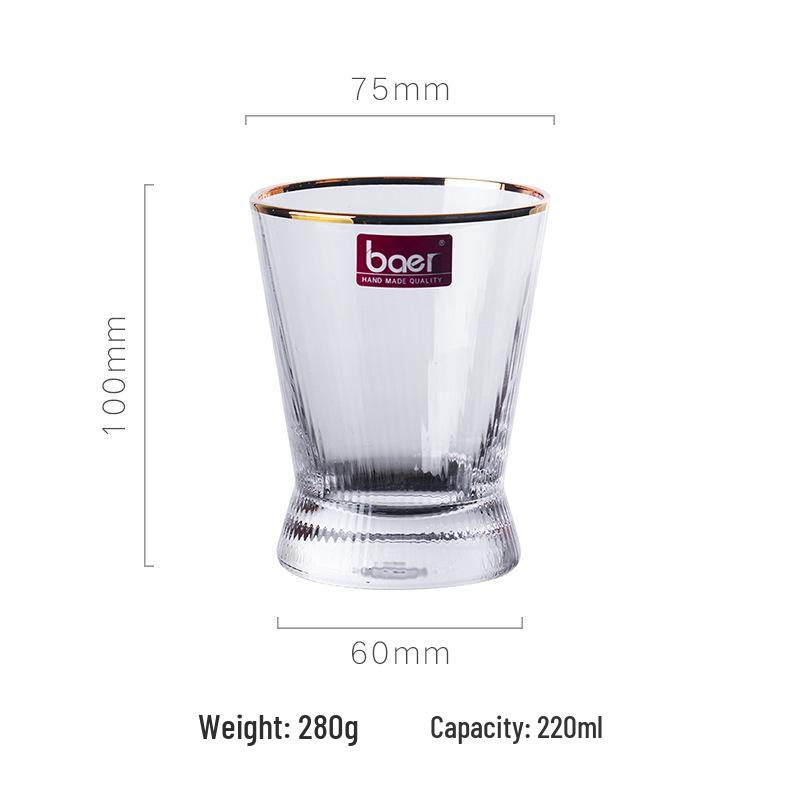 Nordic Gold-Painted Glass Cup with Vertical Stripes - Transparent Beverage, Juice, and Coffee Cup with Gold Rim Vertical Stripe Series
