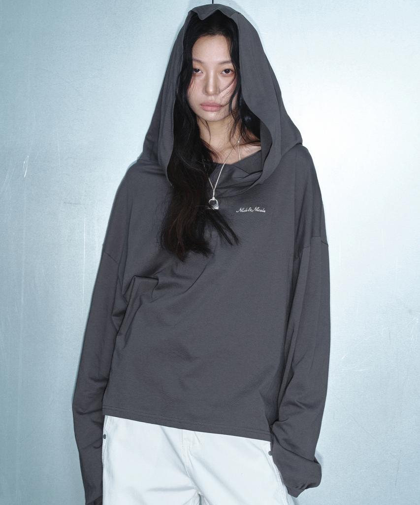 Nigaennikol Draped Hood Off Shoulder Top_Charcoal