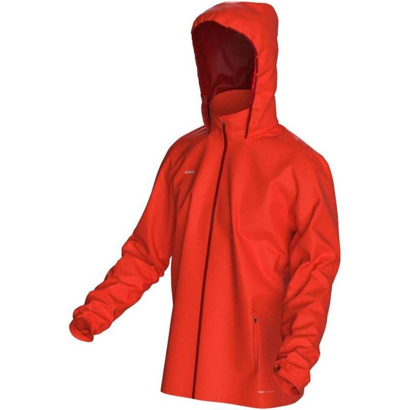 Decathlon Viralto Club Hooded Zipper Long Sleeve Waterproof Quick Dry Breathable Running Jacket Men's Triumph Red/Carbon Grey