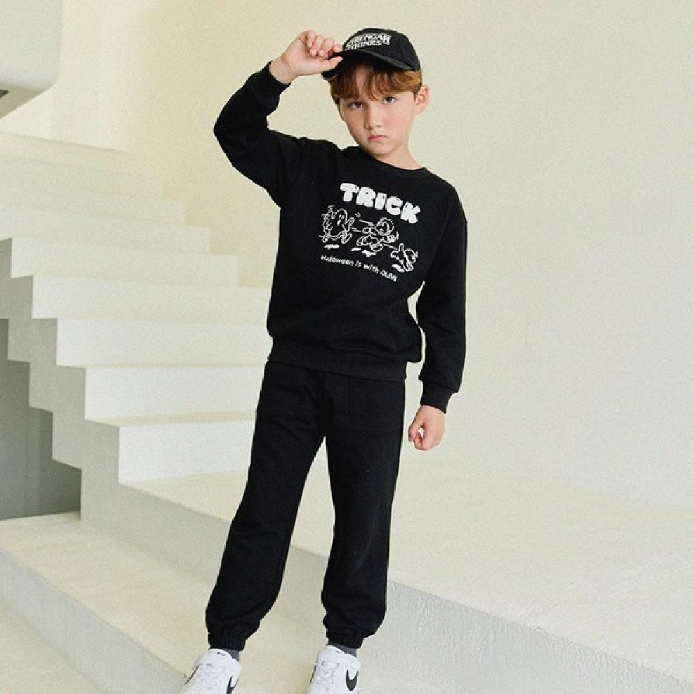 Olivan Simple Graphic Sweatshirt Top And Bottom Black