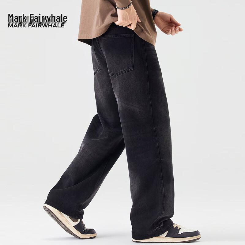 Mark Fairwhale Men's American Retro Washed Black Loose Straight Jeans