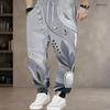 Men Plus Size Drawstring Waist Printed Teal Green Gem Heart Pattern Jogger Pants Cuffed Ankle With Side Pockets Long Trousers
