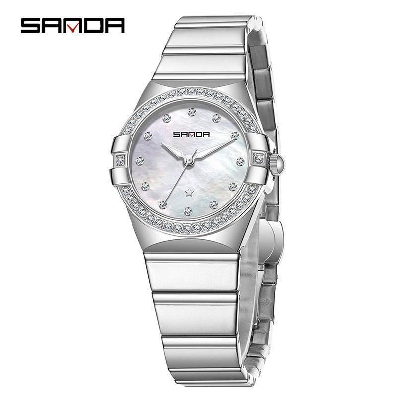 

SANDA Luxury Ladies Fashion Quartz Watch Diamond Dial Women Watches Business Stainless Steel Waterproof Luminous Clock серебряный/белый