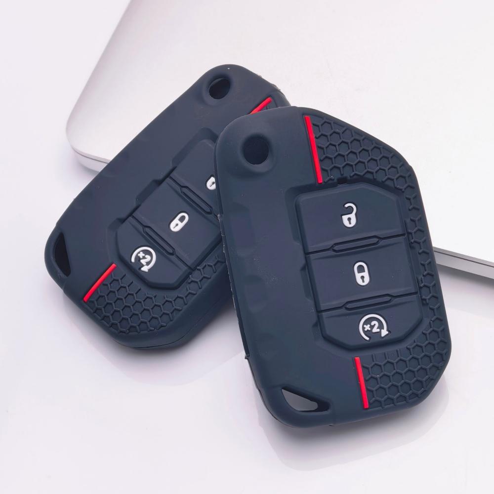 Silicone Key Fob Cover for Jeep Wrangler JL Gladiator JT 2018-2024, for Your Key, 3-button Flip Remote Protector with Anti-Scratch & Anti-Drop Design