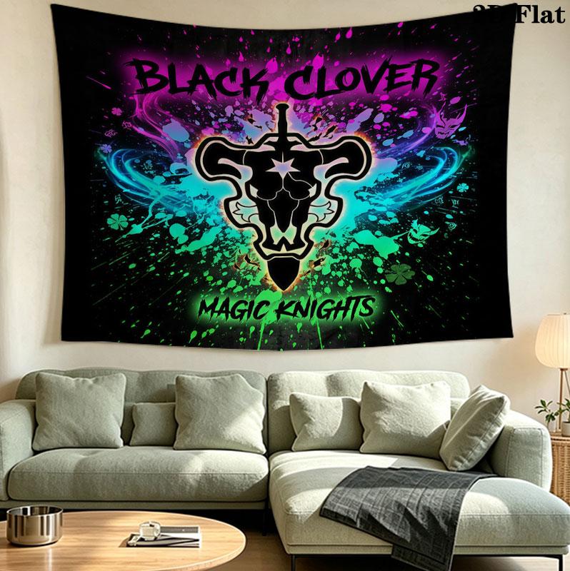 Black Clover Wandteppich Ästhetischer Wandbehang Bedruckter Stoffdecke Dekorative Wandteppiche Für Schlafzimmer Wohnzimmer Heimdekoration