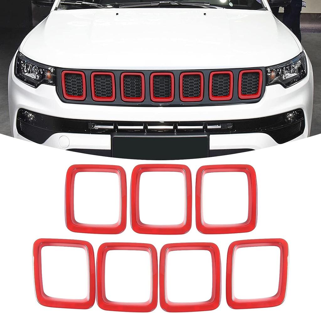 7PCS Car Carbon Fiber Grille Inserts ABS Front Grill Cover Frame Trims Kit For Jeep Compass MP 2017-2020 Exterior Accessories