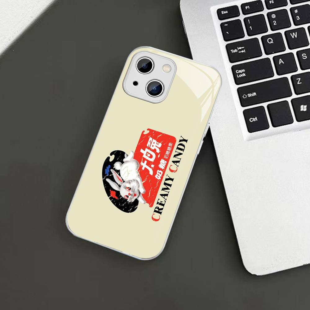 

White Rabbit Creamy Candy Tempered Glass For Iphone 14 13 12 11 Pro Mini XS MAX 14Plus X XS XR Fundas iphone 14pro max