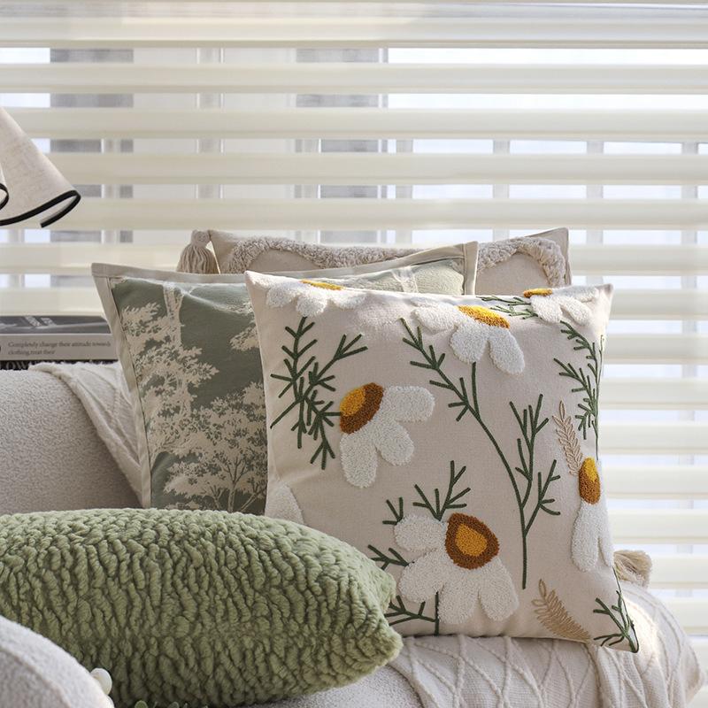 Cream Style Pillow Case Flower Pillow Living Room Sofa Green Rectangular Waist Pillow Bay Window Back Cushion