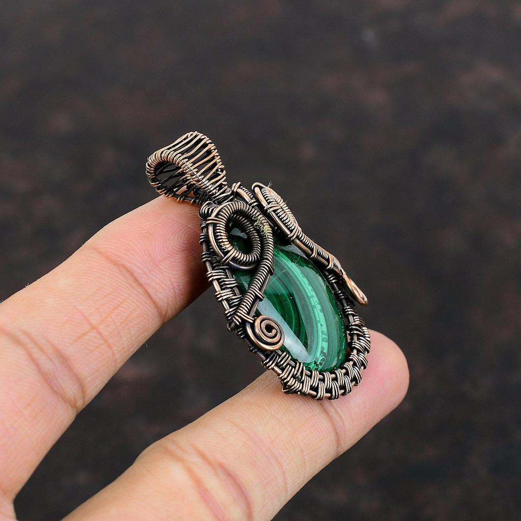 Malachite Pendant Copper Wire Wrapped Pendant Original Gemstone Pendant Malachite Jewelry Copper Wire Jewelry Gift For Mom Handmade Pendants