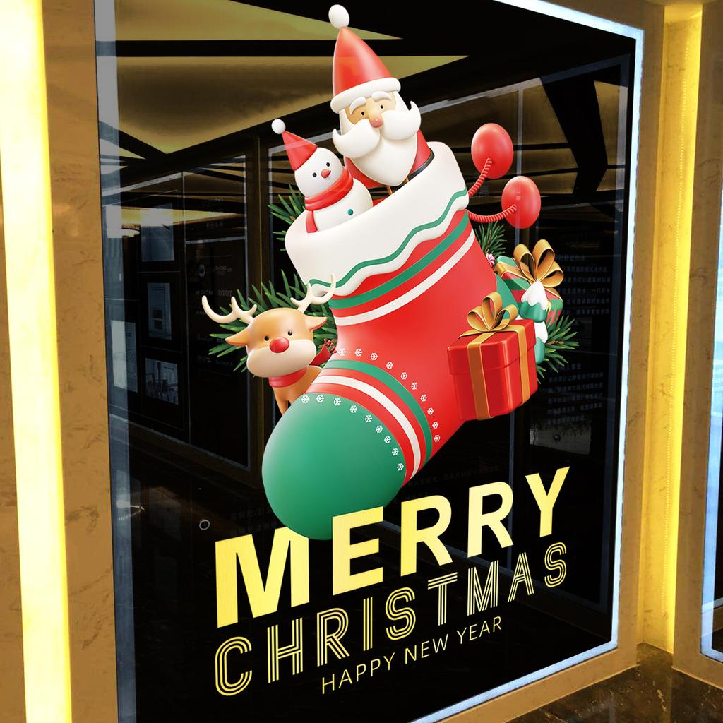 Christmas Snowman Socks New Year's Day Glass Door Window Decoration Shopping Mall Store Layout Static Wall Stickers