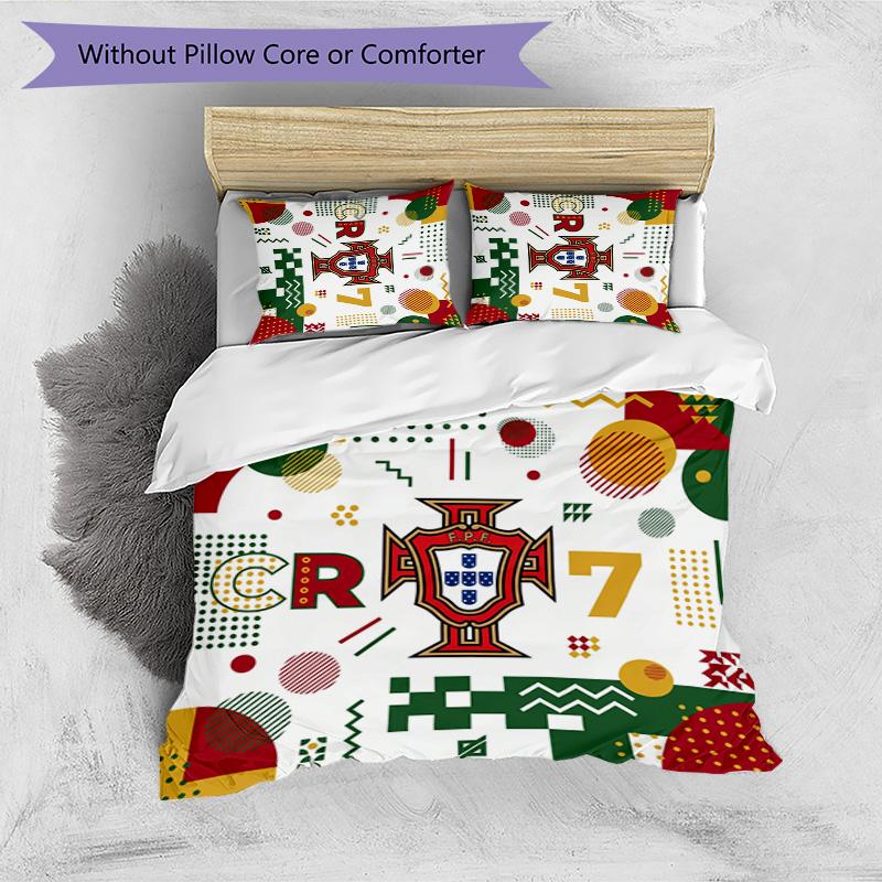 Set Biancheria da Letto Stampata Calcio Portogallo 3 Pezzi Set Copriletto Traspirante Accogliente come Regalo per la Casa Nuova o per le Feste