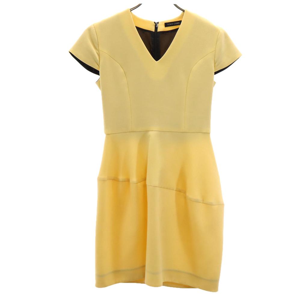 YOKO CHAN made in Japan French sleeve V neck mini dress 36 Yellow Women Used